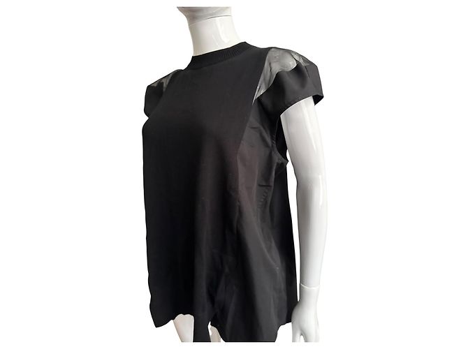 Top de punto negro Sacai de algodón y tul - vista 16