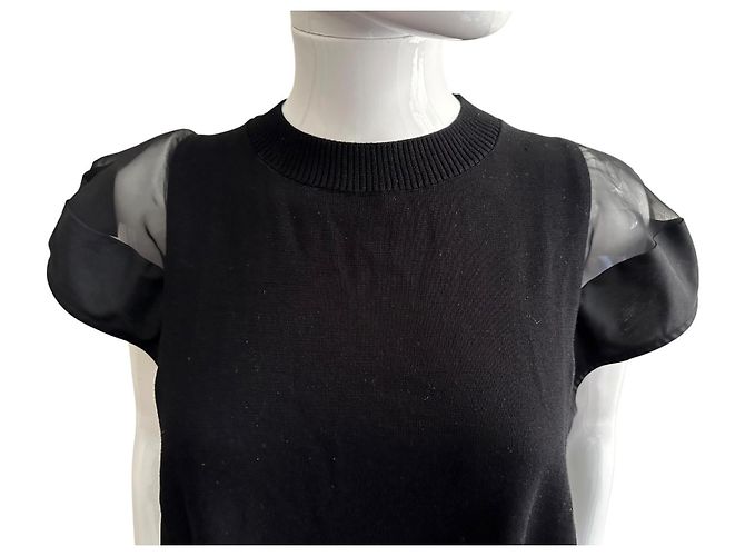 Top de punto negro Sacai de algodón y tul - vista 17