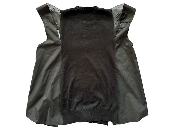 Top de punto negro Sacai de algodón y tul - vista 2