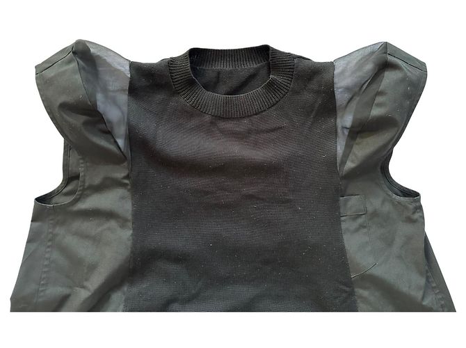 Top de punto negro Sacai de algodón y tul - vista 3