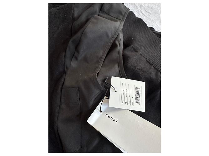 Top de punto negro Sacai de algodón y tul - vista 8