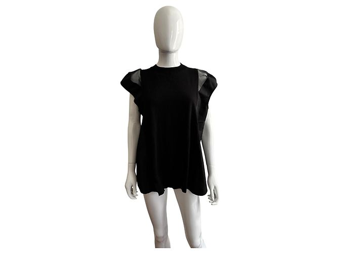 Top de punto negro Sacai de algodón y tul - vista 9