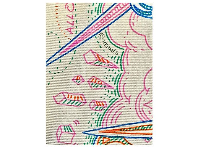 Hermès 90 Quadrat Bitte Halten Sie die Linie Vanille / Blau / Orange – Neu mit Etikett - Ansicht 3