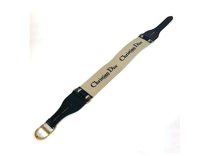 Gürtel aus bestickter Leinwand mit Christian Dior-Logo Beige Marineblau - Ansicht 3
