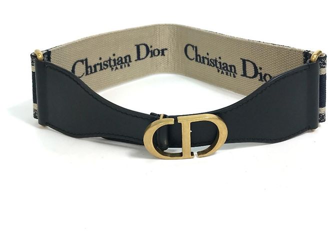 Gürtel aus bestickter Leinwand mit Christian Dior-Logo Beige Marineblau - Ansicht 4