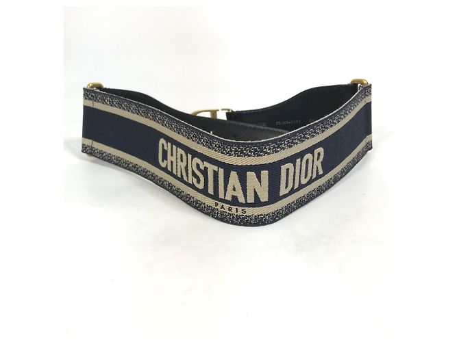 Gürtel aus bestickter Leinwand mit Christian Dior-Logo Beige Marineblau - Ansicht 5
