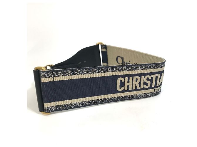 Gürtel aus bestickter Leinwand mit Christian Dior-Logo Beige Marineblau - Ansicht 6