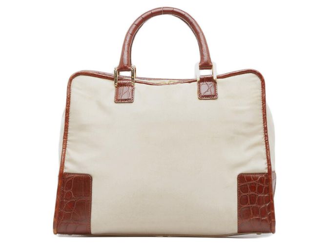Bolso de mano Loewe Amazona de cuero con estampado de cocodrilo Castaño Beige - vista 2