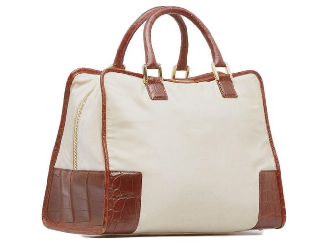 Bolso de mano Loewe Amazona de cuero con estampado de cocodrilo Castaño Beige - vista 3
