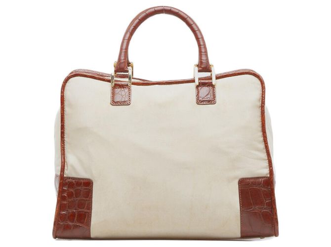 Bolso de mano Loewe Amazona de cuero con estampado de cocodrilo Castaño Beige - vista 4