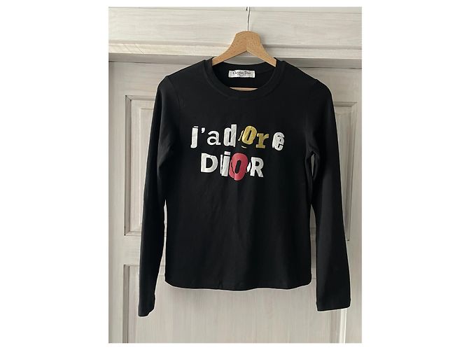 Blusa J'adore a maniche lunghe Christian Dior Nera Cotone Nero - vista 2