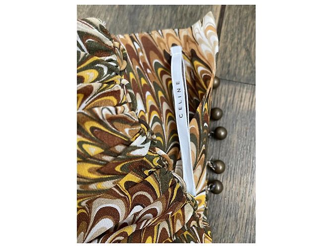 Falda de seda Céline marrón amarilla Castaño Amarillo - vista 5