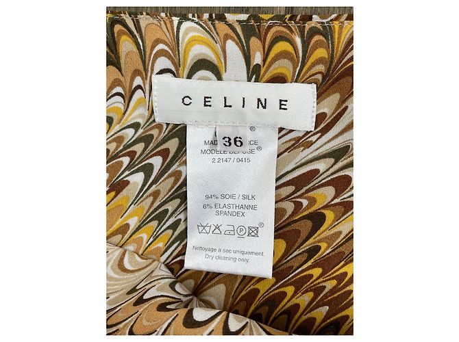 Falda de seda Céline marrón amarilla Castaño Amarillo - vista 6