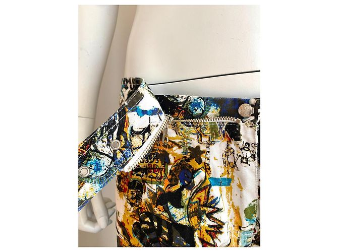 Jean Paul Gaultier Vaqueros de Algodón con Estampado Basquiat Negro Blanco Amarillo - vista 6
