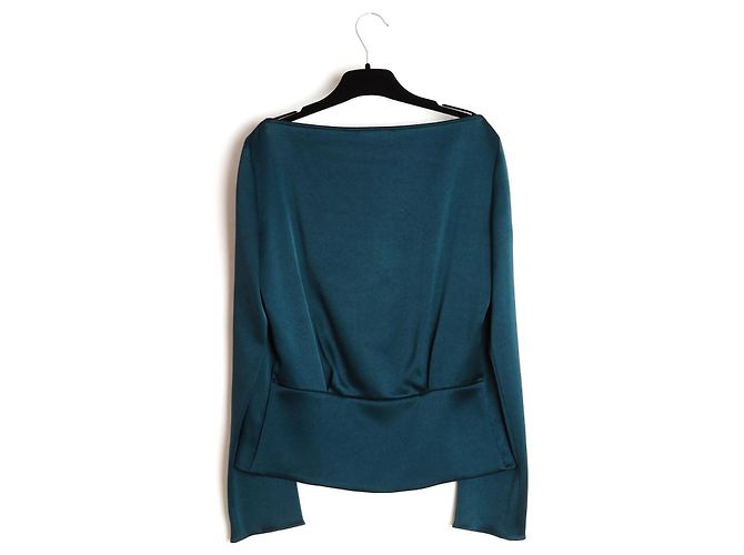 Céline Top FR38 Michael Kors Dunkelgrüne Satinbluse aus Acetat UK10 US8 Celine - Ansicht 4