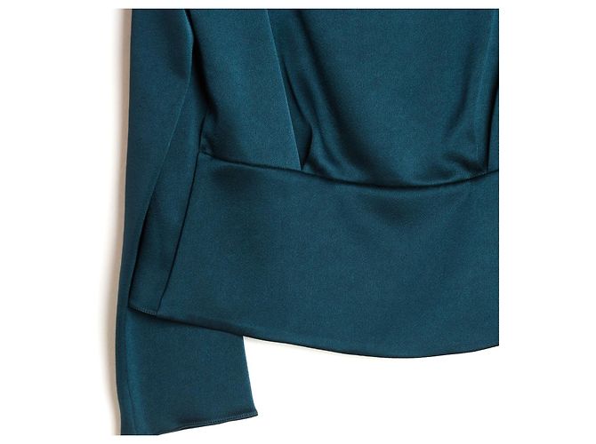 Céline Top FR38 Michael Kors Dunkelgrüne Satinbluse aus Acetat UK10 US8 Celine - Ansicht 5