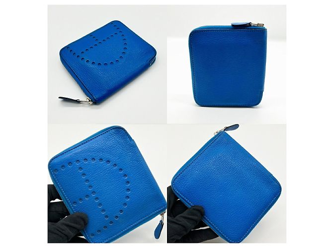 Hermès Billetera bi-fold compacta con cremallera Hermes Evelyne Azul - vista 2