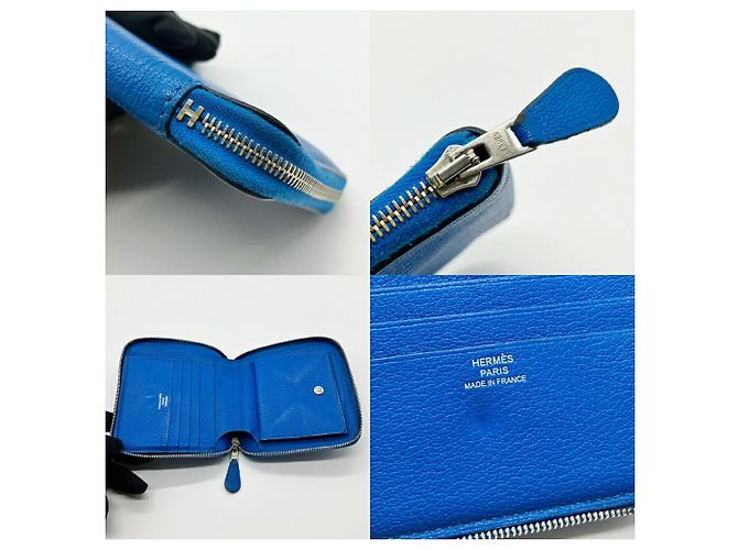Hermès Billetera bi-fold compacta con cremallera Hermes Evelyne Azul - vista 4