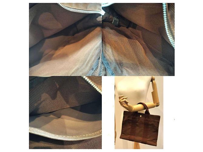 Hermès Braune Canvas-Handtasche Hermes Air Line Tote PM - Ansicht 7
