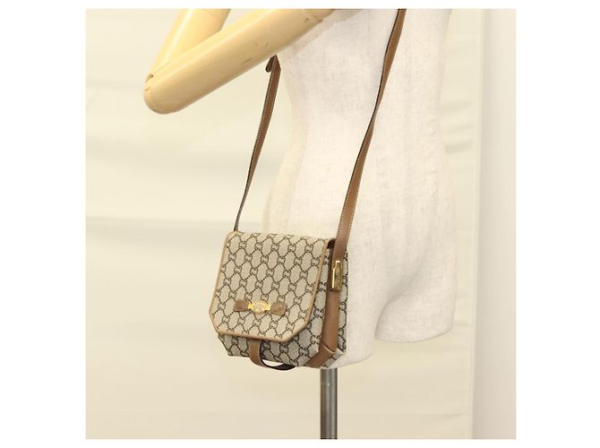 Borsa a spalla GUCCI GG Plus Supreme PVC Beige Oro Auth BA3539 D'oro - vista 24