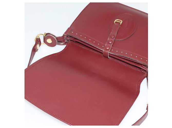 CARTIER Borsa a Spalla Must Line Pelle Bordeaux Oro Auth BA3243 D'oro Bordò - vista 14
