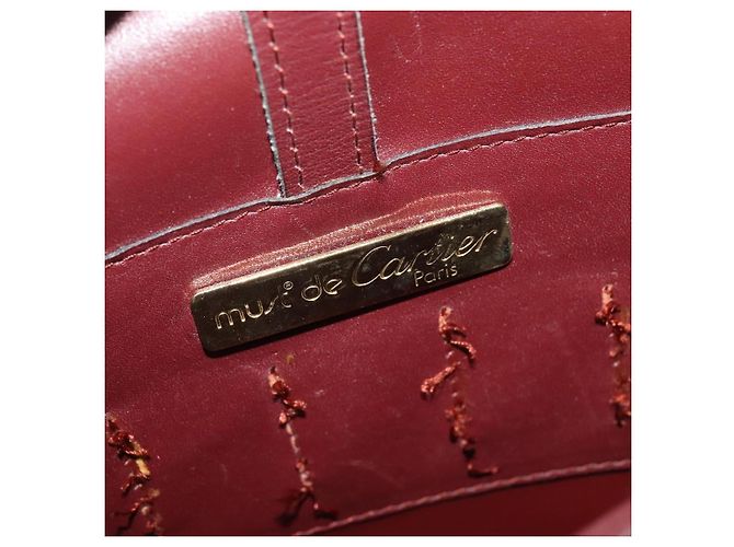 CARTIER Borsa a Spalla Must Line Pelle Bordeaux Oro Auth BA3243 D'oro Bordò - vista 15