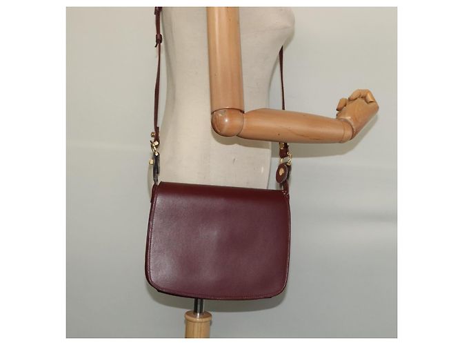 CARTIER Borsa a Spalla Must Line Pelle Bordeaux Oro Auth BA3243 D'oro Bordò - vista 21