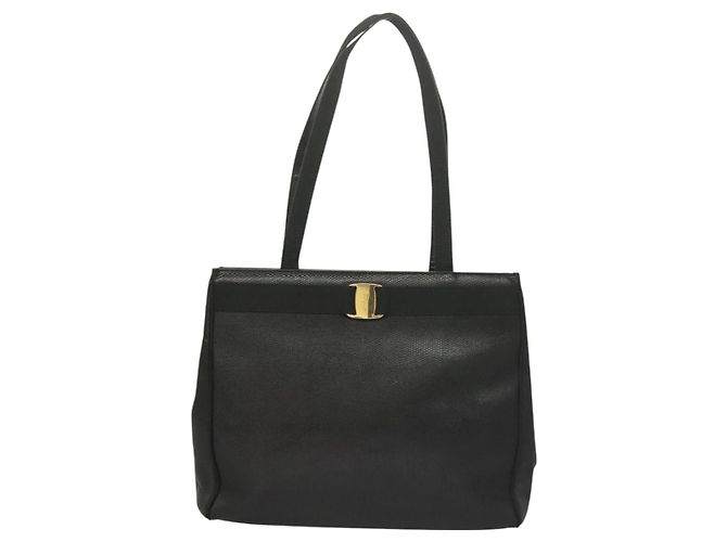 Borsa Tote Vala in pelle nera e oro Salvatore Ferragamo Auth 131008 Nero D'oro - vista 2