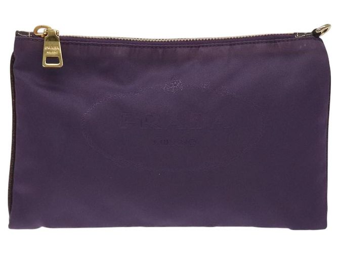 Pochette Prada in nylon viola oro Auth ti3227 D'oro Porpora - vista 13