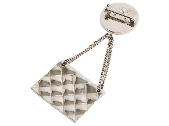 Chanel 1990 Spilla CC Borsa Classica Senza Tempo Spilla in Metallo Argento - vista 3