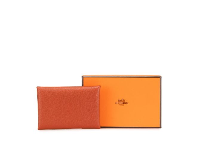 Hermès Monedero Duo Calvi Hermes en cuero de cabra marrón Castaño - vista 10