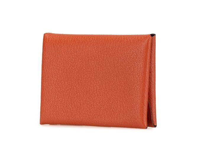 Hermès Monedero Duo Calvi Hermes en cuero de cabra marrón Castaño - vista 2