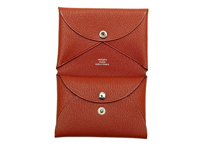 Hermès Monedero Duo Calvi Hermes en cuero de cabra marrón Castaño - vista 5