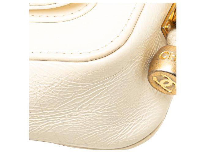 Chanel Branco Couro Amassado En Vogue Flap Corda Cru - vista 10
