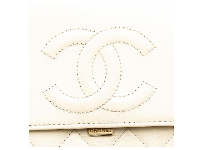 Chanel Branco Couro Amassado En Vogue Flap Corda Cru - vista 11