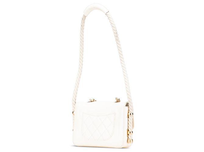 Chanel Branco Couro Amassado En Vogue Flap Corda Cru - vista 2