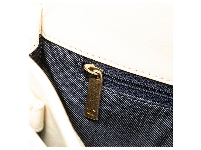 Chanel Branco Couro Amassado En Vogue Flap Corda Cru - vista 7