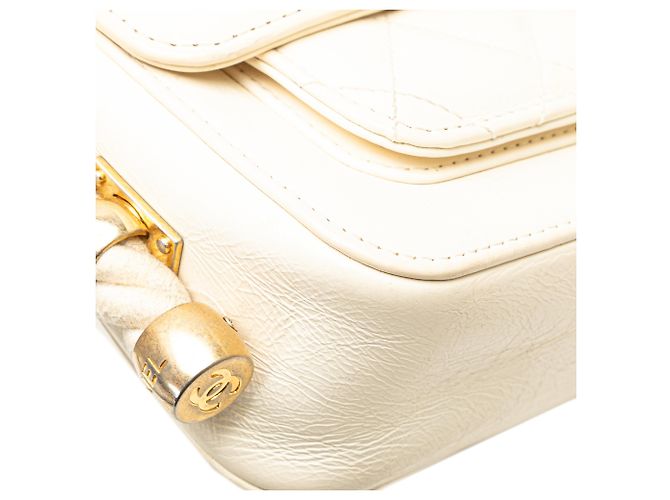 Chanel Branco Couro Amassado En Vogue Flap Corda Cru - vista 9
