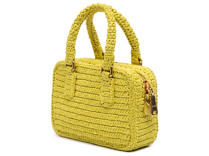 Borsa a mano Arcadie in rafia gialla all'uncinetto Miu Miu Giallo - vista 2