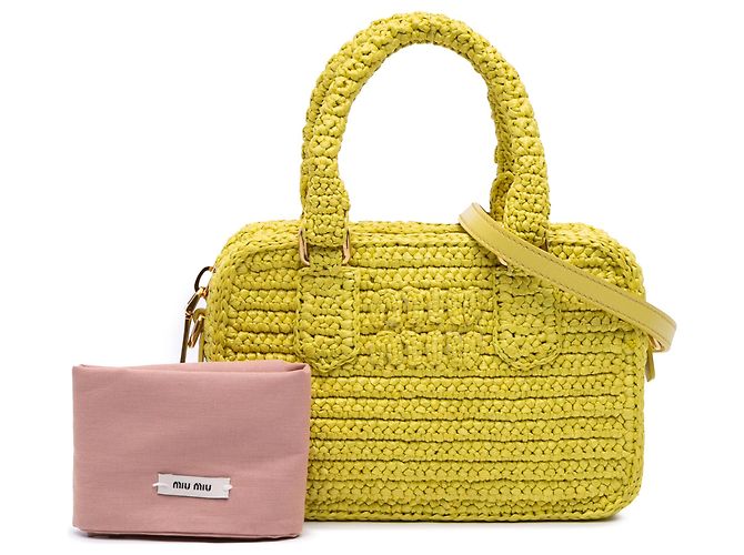 Borsa a mano Arcadie in rafia gialla all'uncinetto Miu Miu Giallo - vista 6