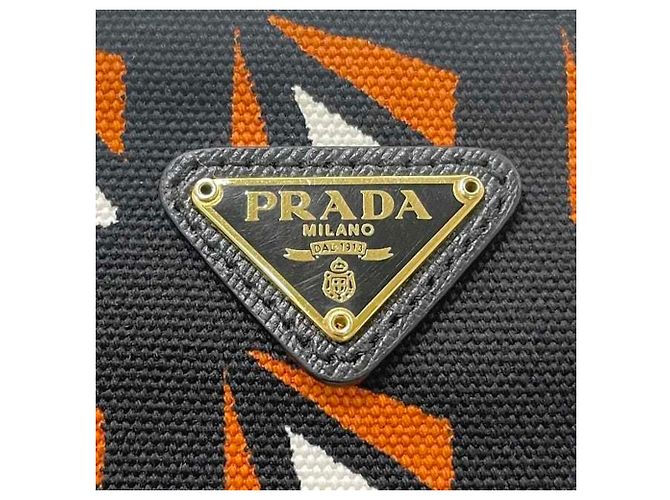 Pochette in pelle Saffiano Prada Nero Arancione - vista 8