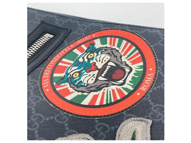 Borsa a tracolla Gucci GG Tiger Patch Courier Nero Multicolore - vista 9