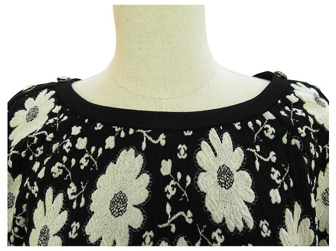 VESTIDO CHANEL FLORES BOTONES LOGO CC P47676K06085 S 36 EN ALGODÓN NEGRO - vista 2