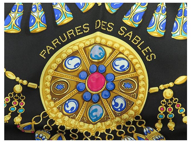 Hermès SCARF HERMES PARURES DES SABLES BOURTHOUMIEUX 90 SETA NERA Nero - vista 11