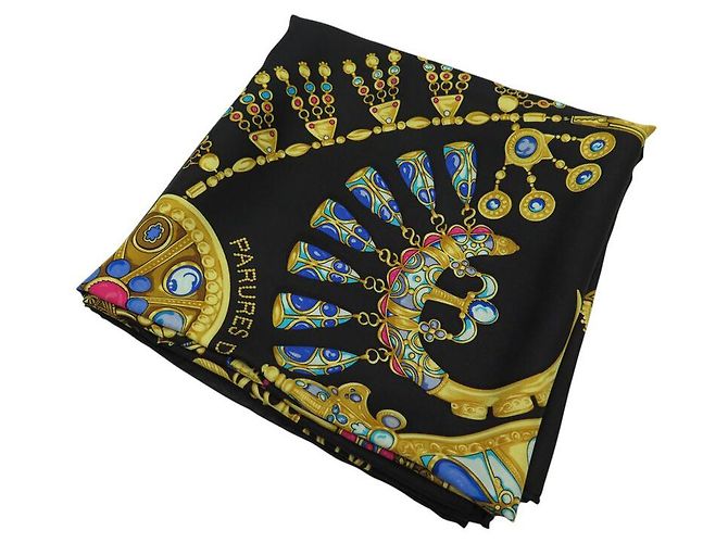 Hermès SCARF HERMES PARURES DES SABLES BOURTHOUMIEUX 90 SETA NERA Nero - vista 12