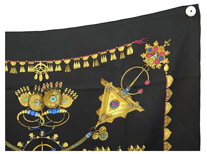 Hermès SCARF HERMES PARURES DES SABLES BOURTHOUMIEUX 90 SETA NERA Nero - vista 4