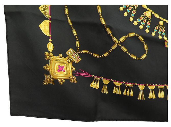Hermès SCARF HERMES PARURES DES SABLES BOURTHOUMIEUX 90 SETA NERA Nero - vista 6