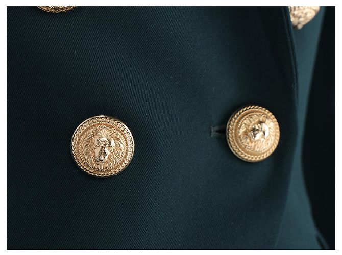 Blazer duplo abotoado adornado em lã verde Balmain - vista 11