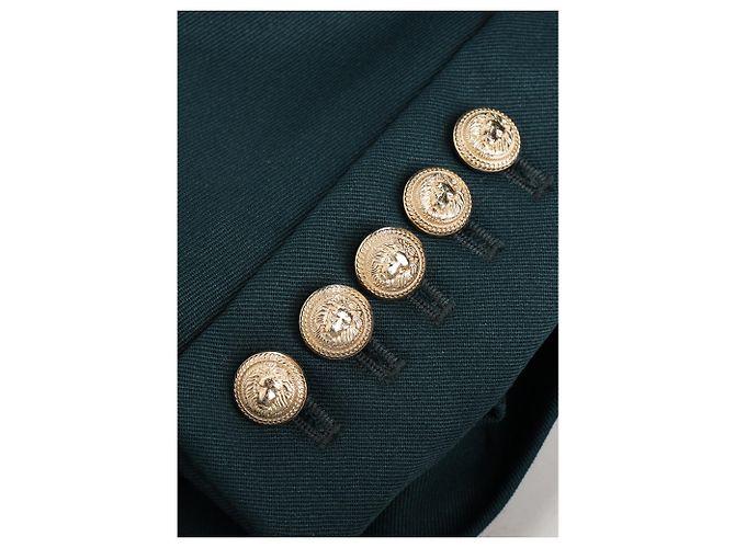 Blazer duplo abotoado adornado em lã verde Balmain - vista 14