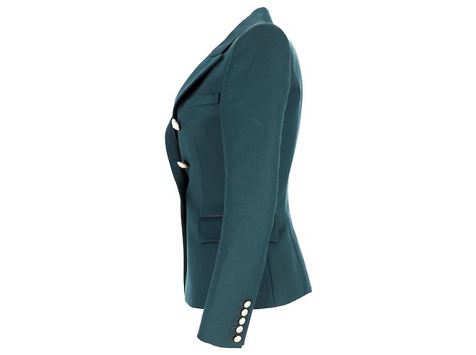 Blazer duplo abotoado adornado em lã verde Balmain - vista 2